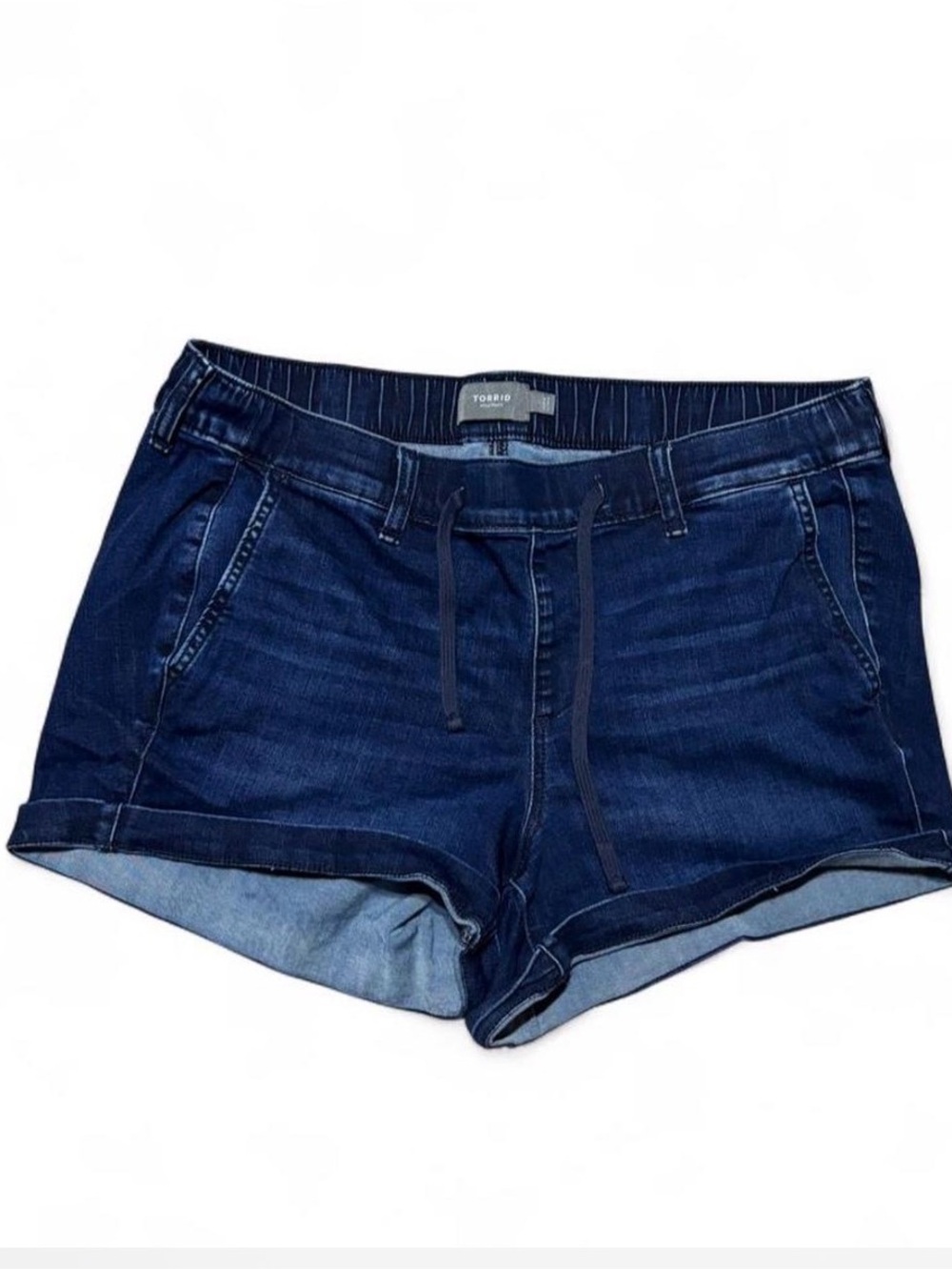Torrid 0 dark wash denim shorts with drawstring waist #torrid #denim